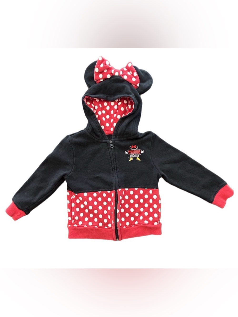 Disney Parks girls cosplay classic Minnie Mouse zip hoodie with ears bow XS 4/5